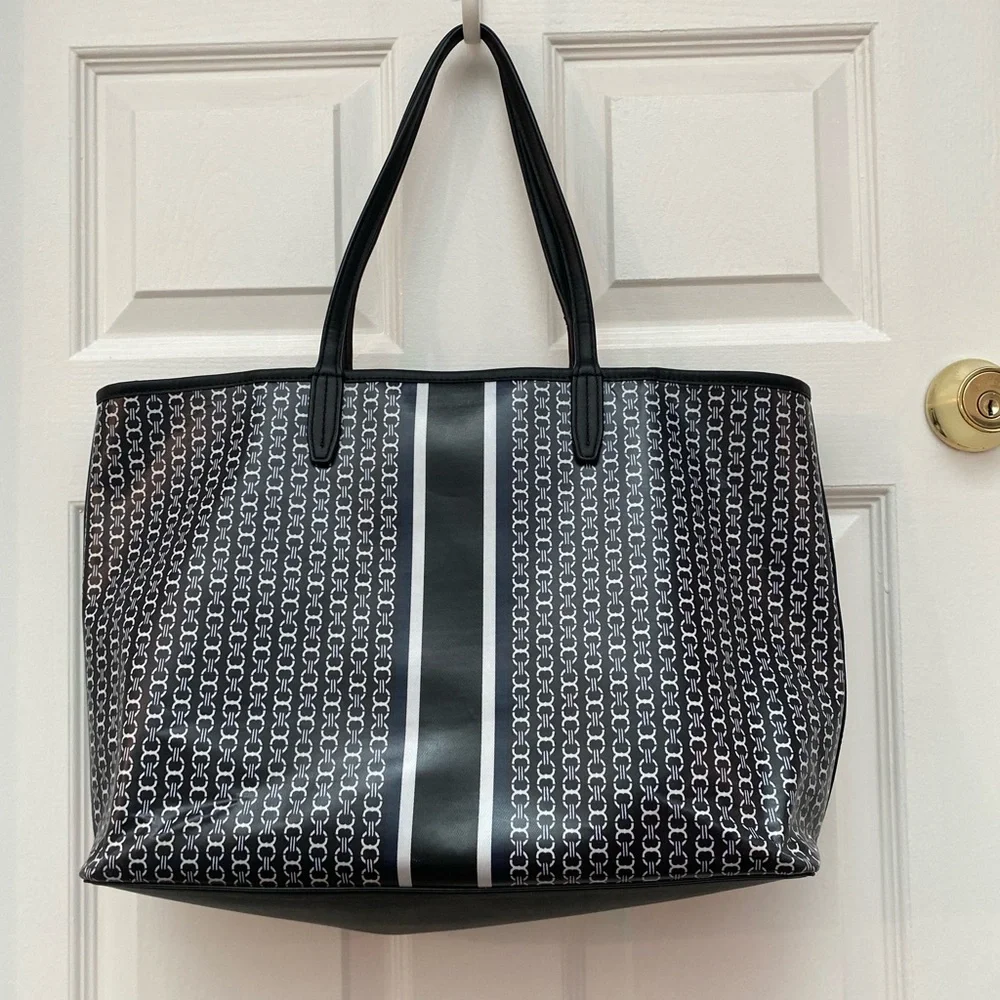 Gorgeous Iconic Tory Burch Black and White Gemini Tote Bag